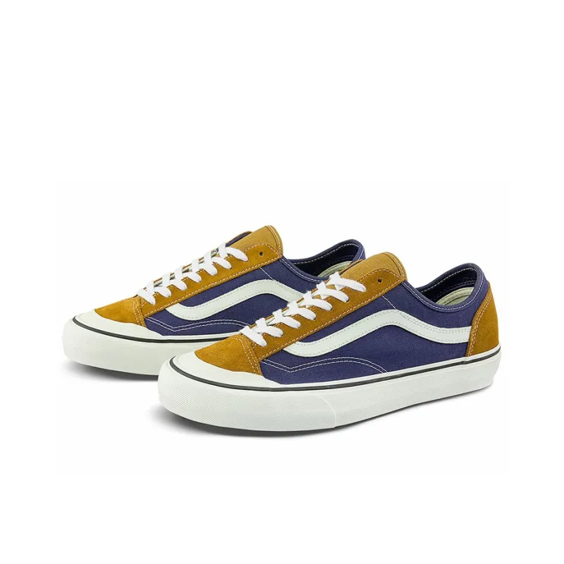 Vans Style 36 Splicing Contrasting Colors Low Tops Casual Skateboarding Shoes Unisex Navy Blue Yellow-1