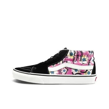 Vans Sk8 Mid Retro High Top Casual Skate Shoes Unisex Flowers Graffiti 'Black Pink White'
