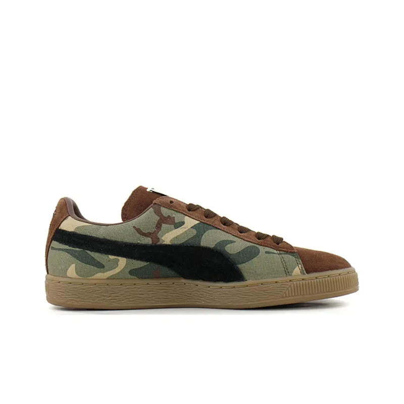 PUMA Suede Camo Coverage Lightweight Breathable Low-Top Skateboard Shoes Men's Brown Green Camouflage-1
