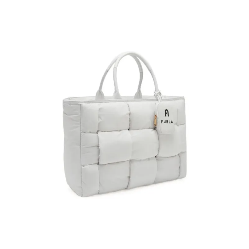 Furla Opportunity Nylon And Leather Tote Bag Shopping Bag Handbag Large Size Women's White-1