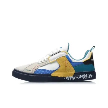 LiNing CF Arrangement Anti Slip Wear Resistant Low Top Skateboard Shoes White Blue Yellow