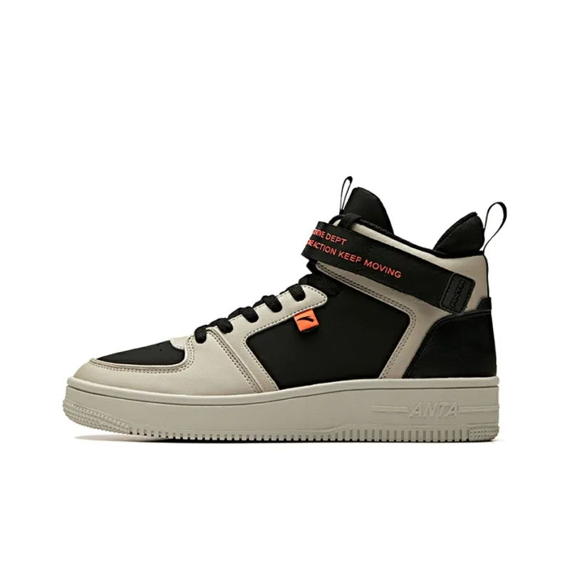 Anta Coverage Slip Resistant Cushioning Mid Top Skateboard Shoes Men's Black Gray-0