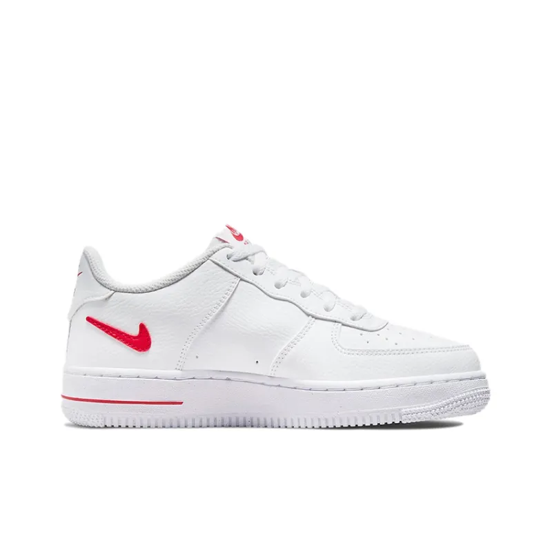 Nike Air Force 1 Low White Red Cut Out Swoosh GS-1