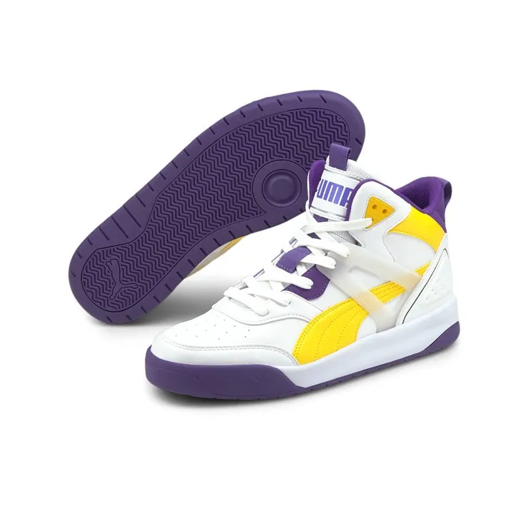 PUMA Backcourt Mid Anti-Slip Wear-Resistant Mid-Top Skateboard Shoes Men's White Purple Yellow-2