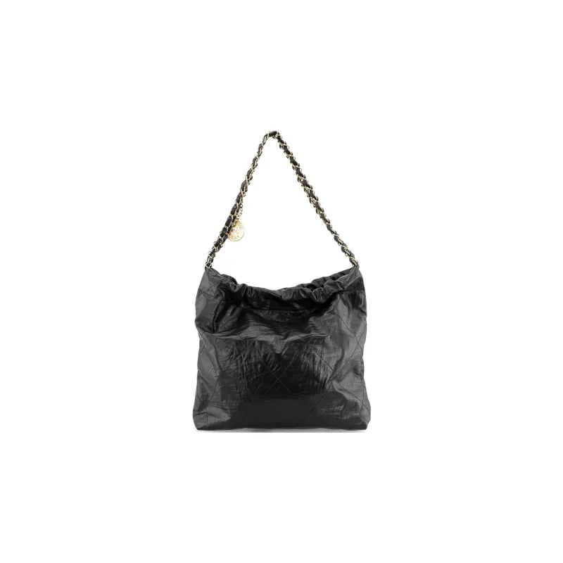 CHANEL 22Bag Wrinkled Cow Leather Bucket Bag, Handbag, Shoulder Bag Women's Black-3
