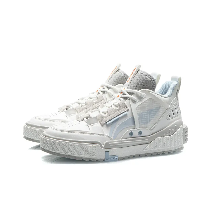 LiNing Coverage Anti-Slip Wear-Resistant Lightweight Breathable Mid-Top Skateboard Shoes Men's White Blue-2