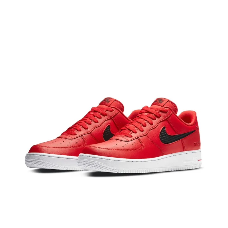 Nike Air Force 1 Low Cut Out Swoosh Red Black-2