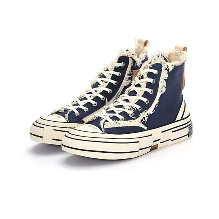 VESSEL Highs Navy Anti Slip Wear Resistant High Top Skateboard Shoes Unisex Blue White-2