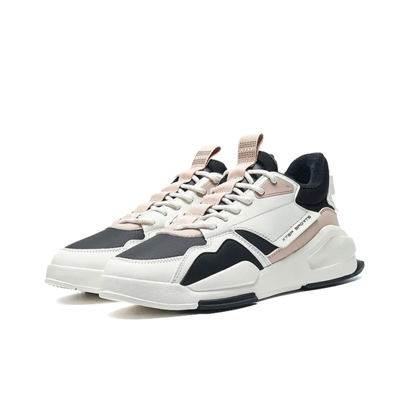XTEP Skateboard Shoes Women's Low Top White/Black/Pink-2