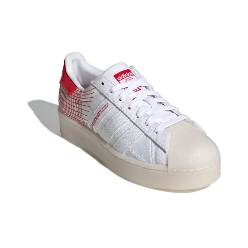 Adidas Originals Superstar Skateboard Shoes Women's Low Top White/Red-2