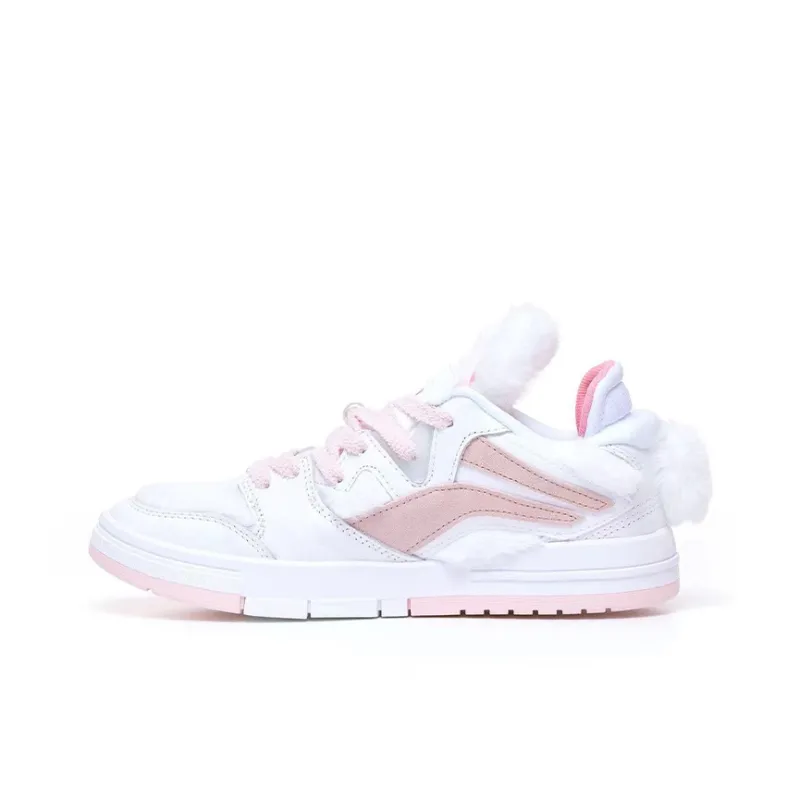 LINE FRIENDS x LiNing Wave Pro Anti Slip And Wear Resistant Lightweight Low Top Skateboard Shoes Women's White Pink-1