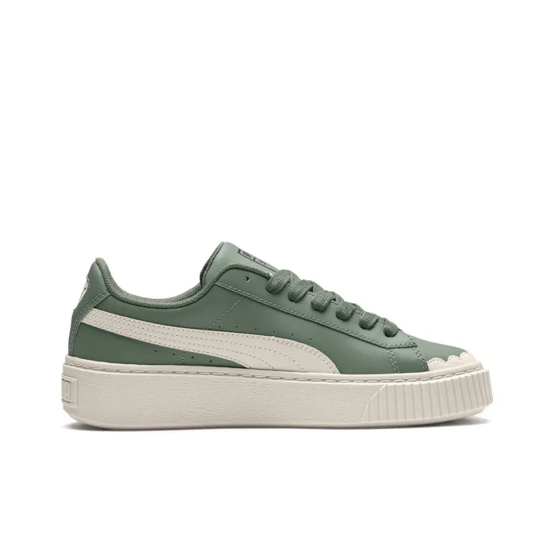 PUMA Basket Platform Scallop Sneakers Green/White Women's-1