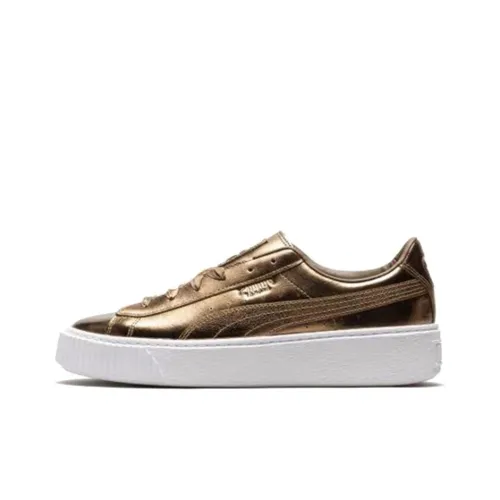 PUMA Basket Skateboard Shoes Women's Low-Top Gold