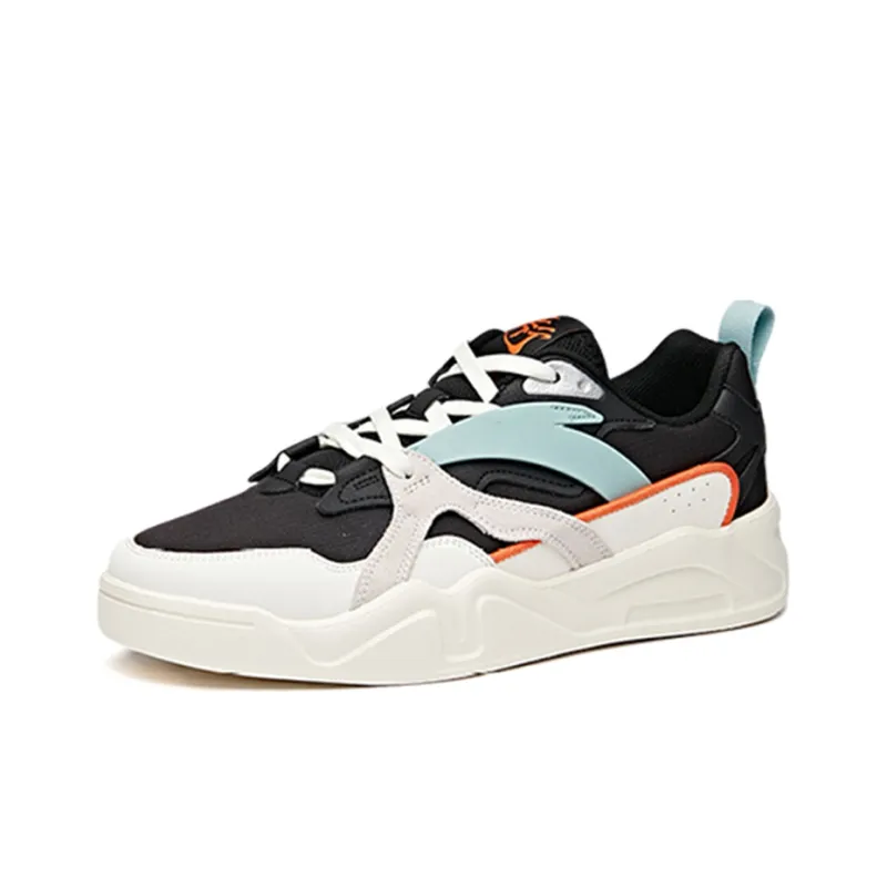 Anta Cushioning Anti Slip And Wear Resistant Low Top Skateboard Shoes Men's Black White Cyan-3