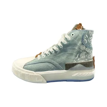 LiNing Wave Slip Resistant Cushioning Wear Resistant Balance High Top Skateboard Shoes Women's Denim Blue