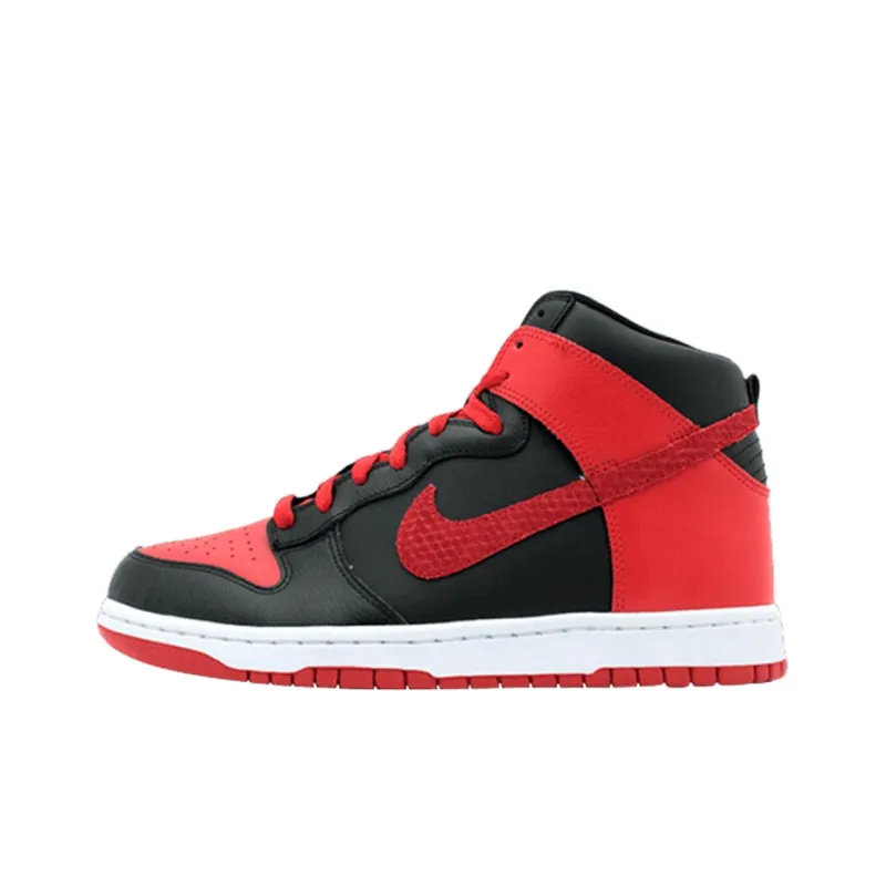 Nike Dunk High Anti-Slip Wear-Resistant High-Top Skateboard Shoes Men's Black Red-0