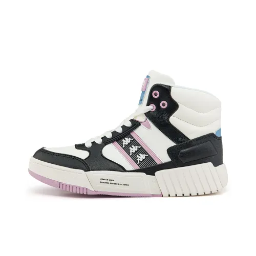 Kappa Skateboard Shoes Women's High-Top Korean White/Black/Macaron Purple