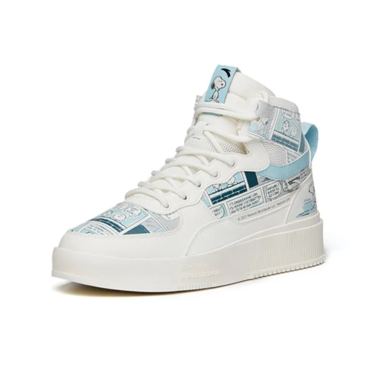 Snoopy x Anta Life Collection Anti Slip Wear Resistant High Top Skateboard Shoes Men's White Blue-3