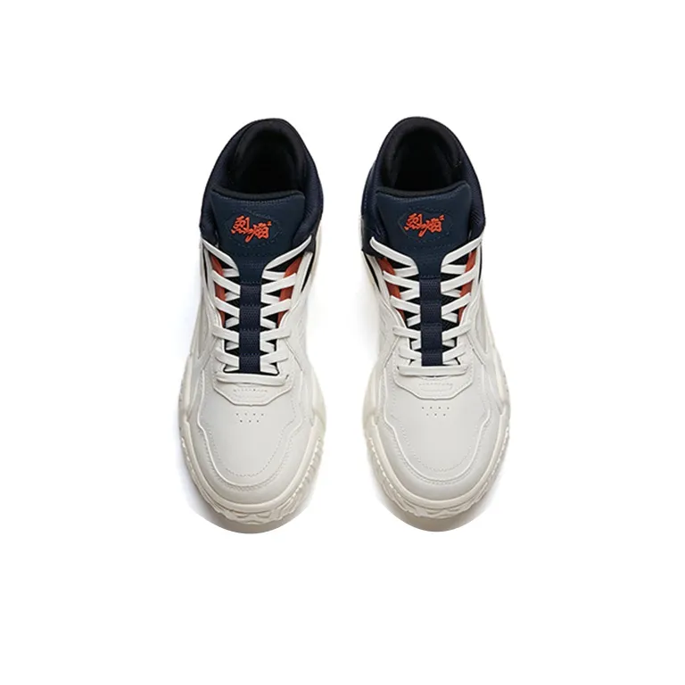 Anta Life Collection Flame Cushioning Wear-Resistant High-Top Skateboard Shoes Men's White Black Orange-3