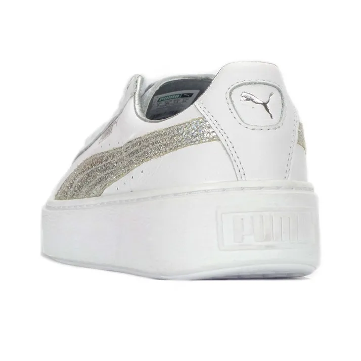 PUMA Basket Skateboard Shoes Women's Low-Top White/Silver-3