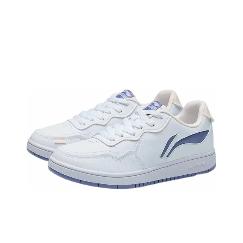 LiNing Anti-Slip Wear-Resistant Low-Top Skateboard Shoes Women's White Blue-2