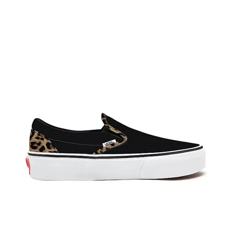 Vans Customs Black Leather Leopard Slip on-1