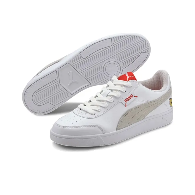 PUMA Ferrari Race Court Legend Anti-Slip And Wear-Resistant Lightweight Low-Top Skateboard Shoes Men's White Gray Red-4