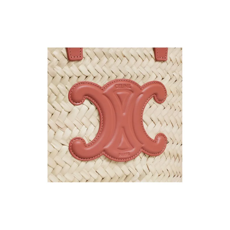 CELINE Triomphe Palm Leaf Cow Leather Patchwork Tote Bag Shopping Bag Basket Handbag Women's Red Brown/Natural-3