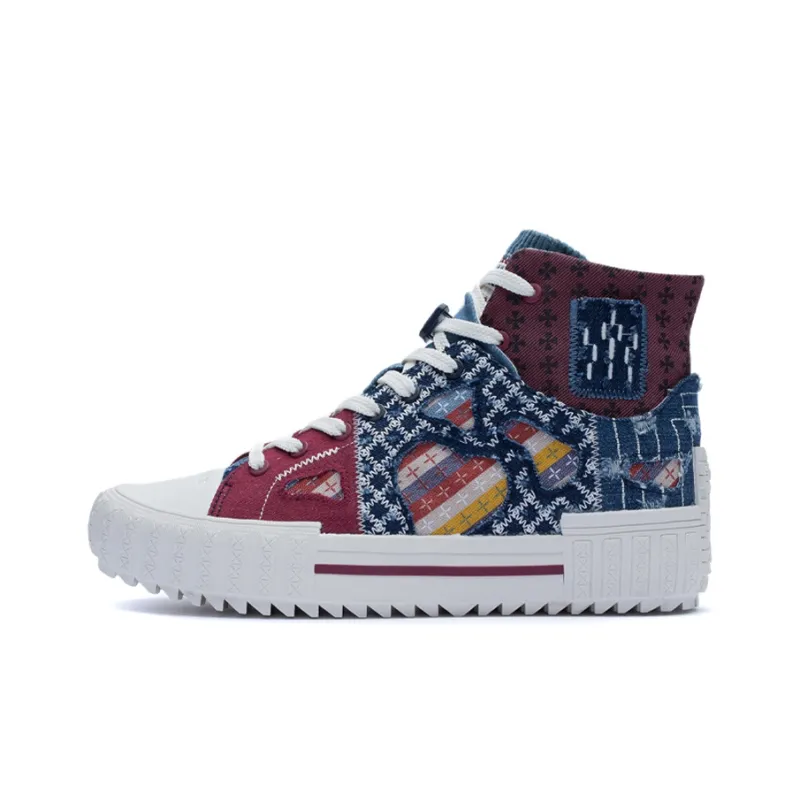 LINING CF Tracing Skateboard Shoes Unisex High-Top White/Red/Blue-0