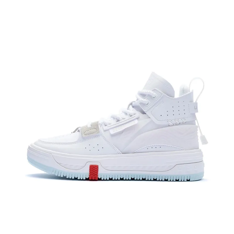 LiNing Anti Slip And Wear Resistant Height Increasing High Top Skateboard Shoes Women's White-0