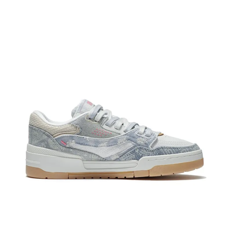 LiNing 001 BTC BTC Daily Gold Rush Anti Slip Wear Resistant Low Top Skateboard Shoes Women's Milk Blue-1