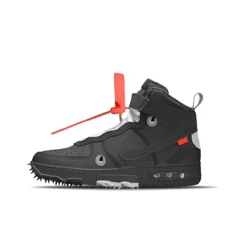 OFF WHITE x Nike Air Force 1 Anti Slip Wear Resistant Mid Top Skateboard Shoes Men's Black