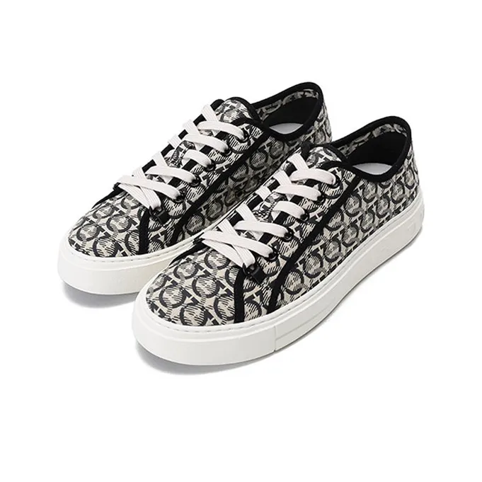 FERRAGAMO GANCINI Breathable Balance Low Top Skateboard Shoes Men's Beige Black-2