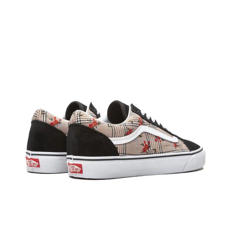 Vans Old Skool GLEN Plaid FLORAL Emb 'Black White Red' Women's-2