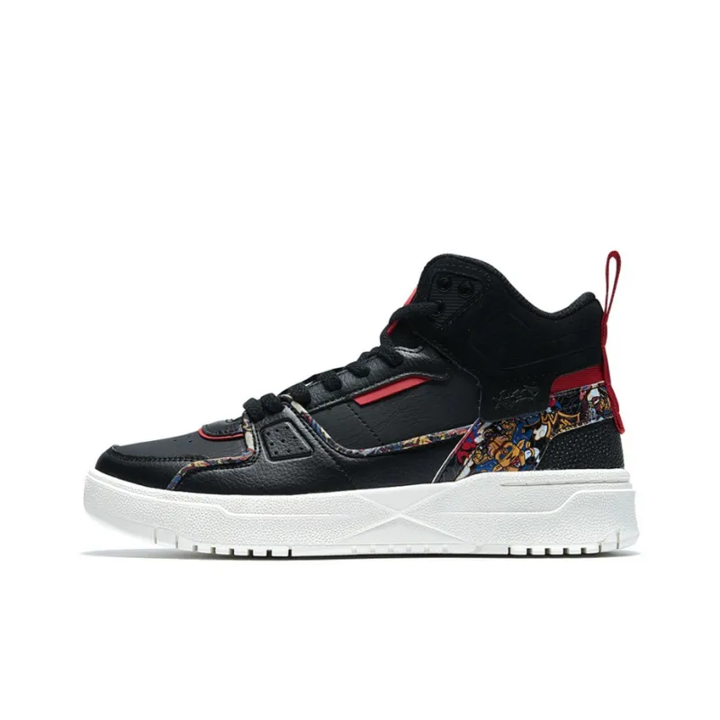 XTEP Cow Turns The World Skateboard Shoes Women's High Top Black-0