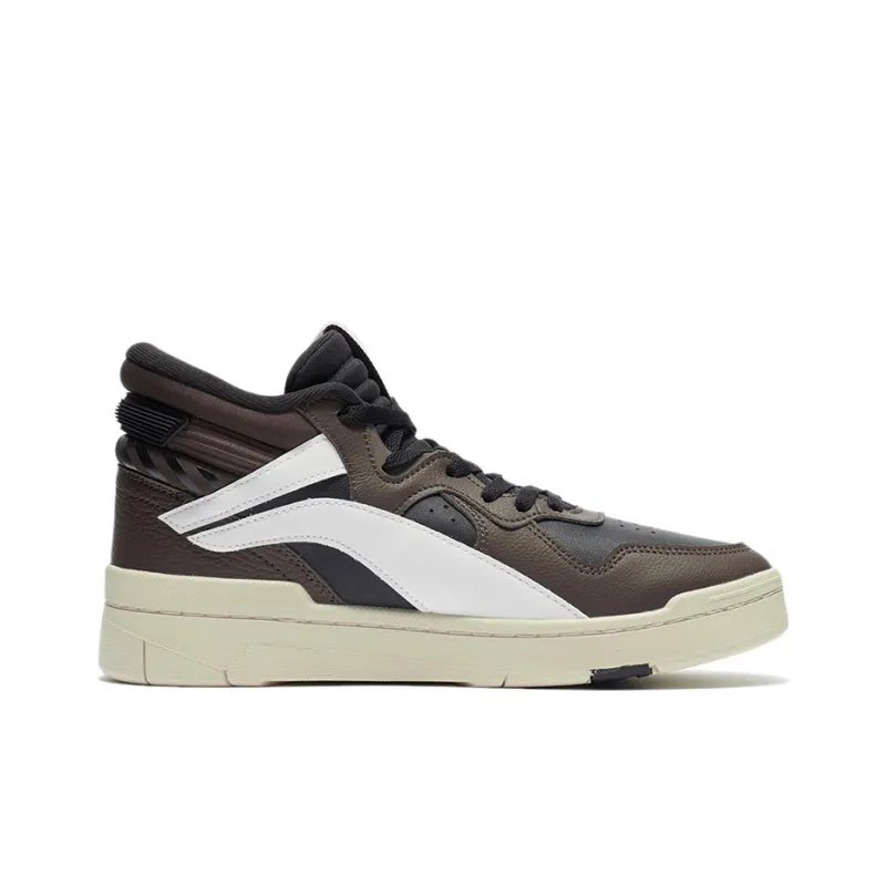 LiNing Wave Superwave Mid Wear-Resistant Slip-Resistant Cushioning Mid-Top Skateboard Shoes Brown Black And White-1