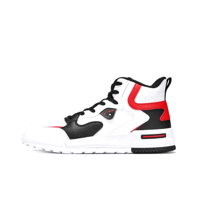 XTEP Coverage Anti Slip And Wear Resistant Lightweight Breathable High Top Skateboard Shoes Men's White Black Red-0