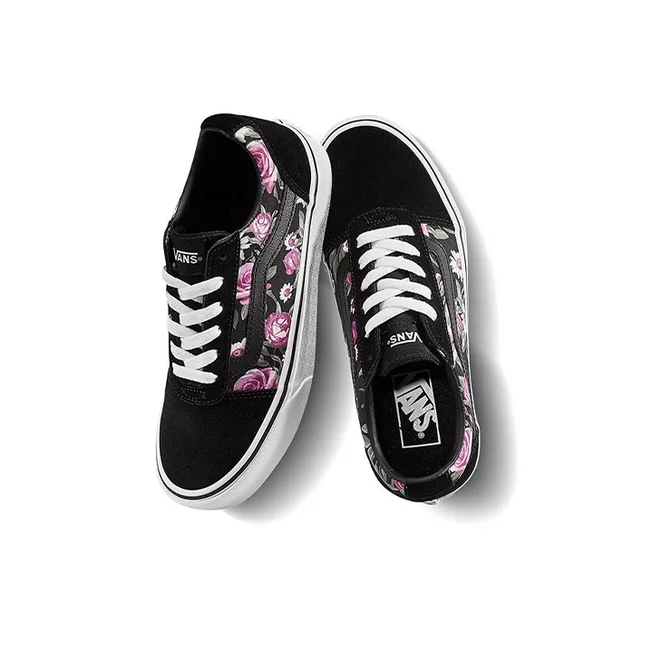 Vans Ward Flowers Retro Casual Skateboarding Shoes Black Women's-2