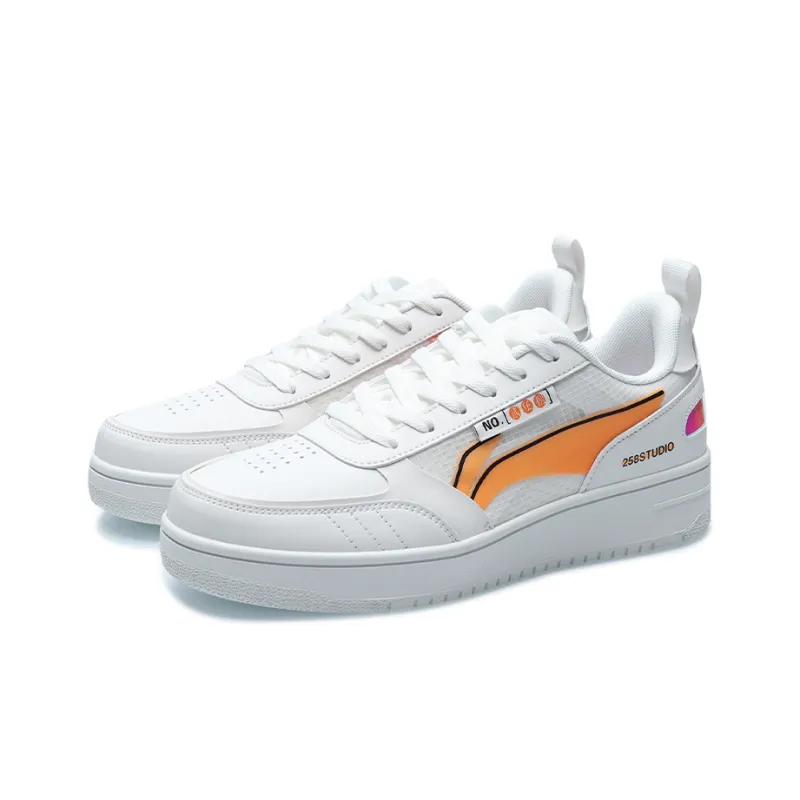 LiNing NO.258 Anti Slip Wear Resistant Low Top Skateboard Shoes Unisex White Orange-2