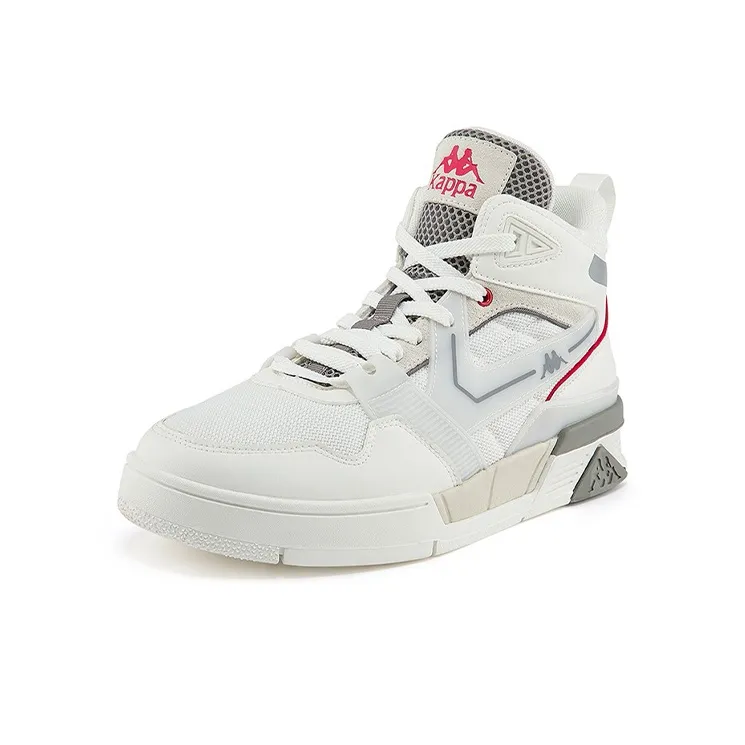 Kappa Wear Resistant Slip Resistant High Top Skateboard Shoes Unisex White Gray-1