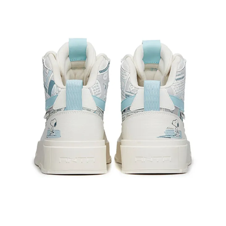 Snoopy x Anta Life Collection Anti Slip Wear Resistant High Top Skateboard Shoes Men's White Blue-5