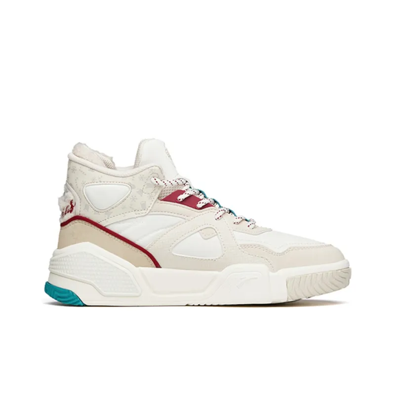 Anta Life Collection Flame Durable Breathable Mid-Top Skateboard Shoes Women's Gray White Red-1