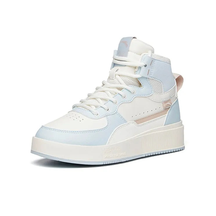 Anta Anti Slip And Wear Resistant Lightweight High Top Skateboard Shoes Women's White Blue-2