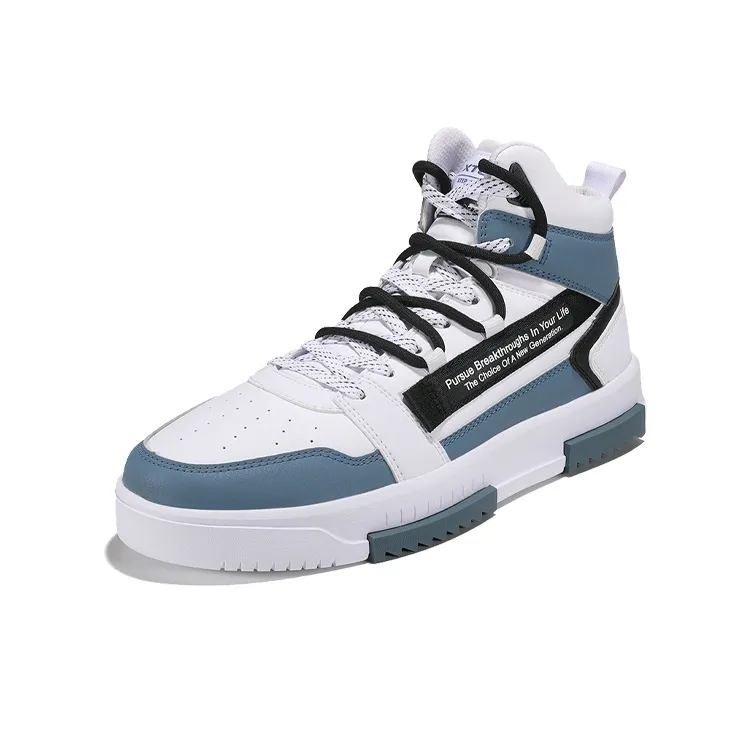 XTEP Anti Slip Wear Resistant High Top Skateboard Shoes Men's White Blue Black-2