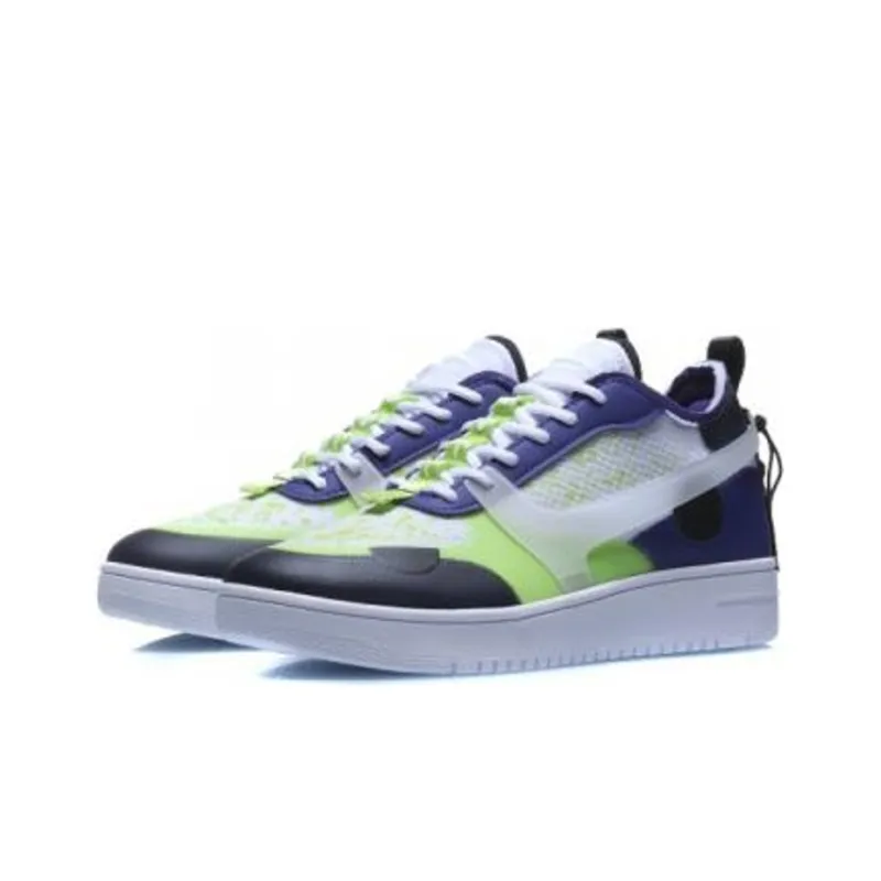 LiNing CF Slip Resistant Cushioning Low Top Skateboard Shoes Men's White Blue-2