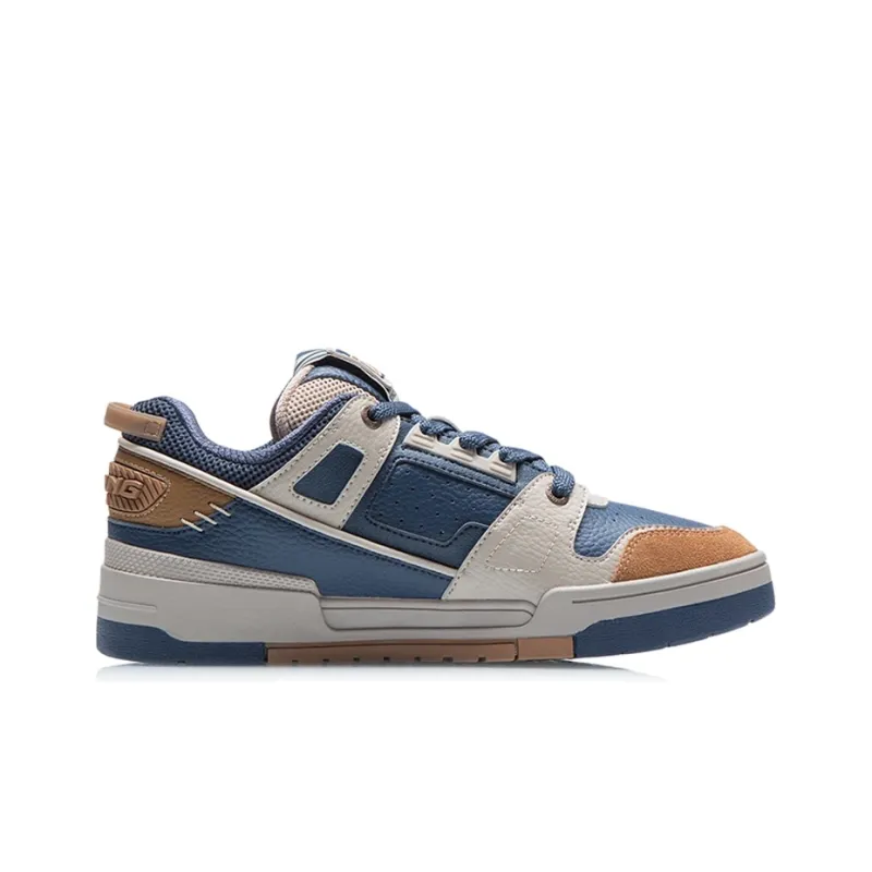 LiNing Anti-Slip Wear-Resistant Low-Top Skateboard Shoes Men's Blue White Brown-1