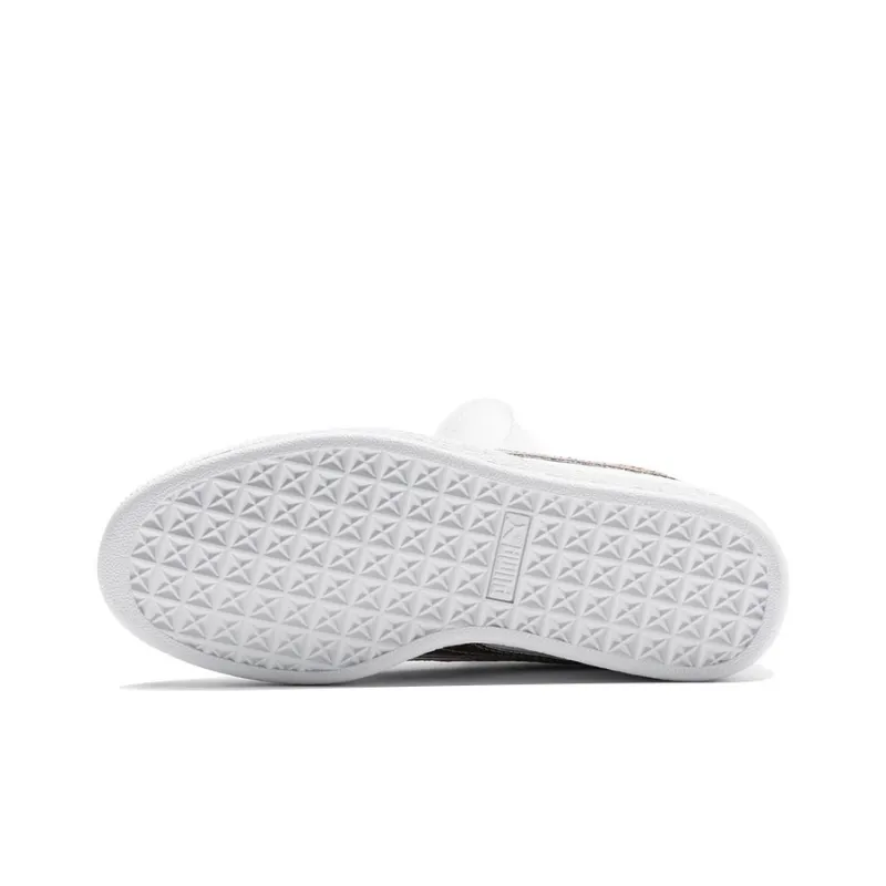 PUMA Basket Heart Glitter Lightweight Balance Low-Top Skateboard Shoes Women's White Rose Gold-5
