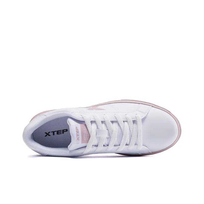 XTEP Coverage Anti Slip Wear Resistant Lightweight Breathable Low Top Skateboard Shoes Women's White Soft Powder-3