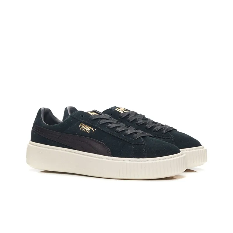 PUMA Suede Platform Satin 'Black White Gold' Women's-1