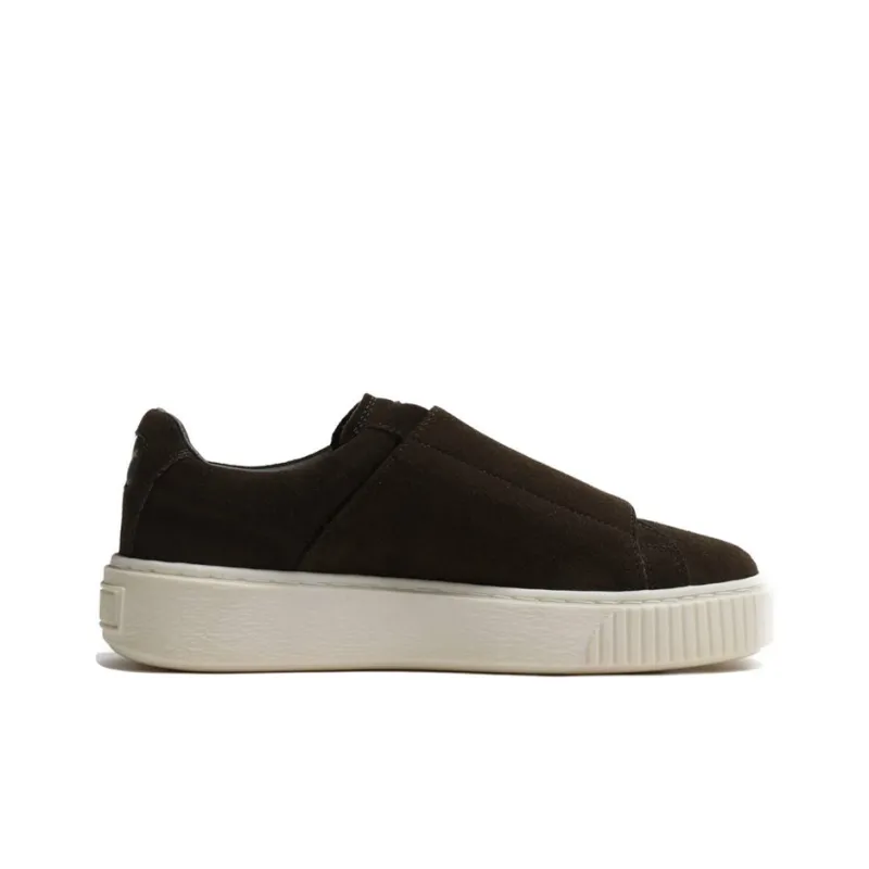 PUMA Suede Platform Wns Olive Night Wear Resistant Balance Low Top Skateboard Shoes Women's Green-1
